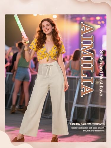 Women's High Waist Casual Palazzo Pants Drawstring Smocked Boho Wide Leg Beach Trousers Flowy Loose Fit Pant2