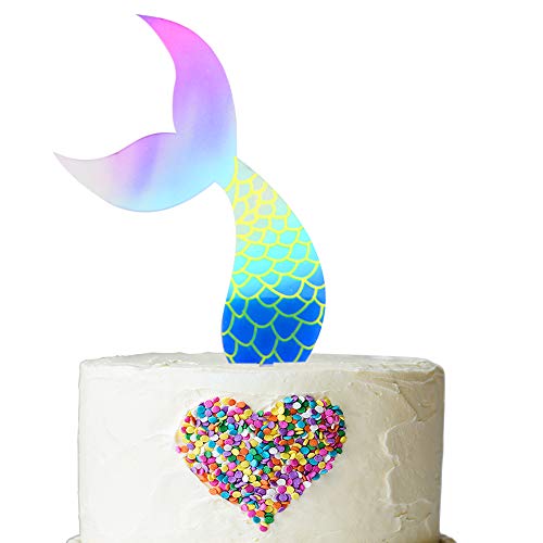 Gradient Color Mermaid Tail Acrylic Cake Topper for Baby Shower Kids Birthday Wedding