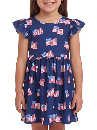 Image of Unique Baby Girls' Short Sleeve Everyday Printed Dresses for Kid and Toddler, Sizes 2T-12Y