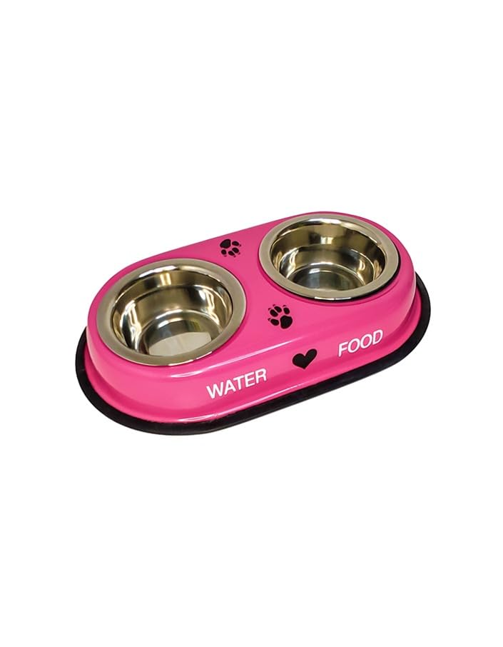 D&C PAWS Heavy Duty Round Shape Double Bowl Stainless Steel Dinner Food Bowls with Anti-Slip Mat Ideal for Home Feeding Food Dogs and Puppies (multicolor) (Multicolor, Medium (400ml x 2)) (B0C9X6QRSP) Amazon Price History, Amazon Price Tracker