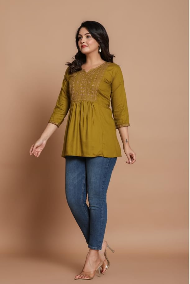 Image of Women Embroidered Anarkali Short Kurti | Stylish Casual Top | Trendy Ethnic Kurti for Women