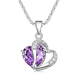 Fashion Crystal Necklace Purple Heart Shape Rhinestone Charm Pendant Necklace Charm Chain Jewelry Gift by SamGreatWorld
