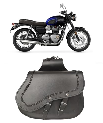 WinNet Coppia di Borse bisacce valigie laterali Rigide in Pelle cuoio Custom compatibili con Triumph Bonneville T100 T120 (Trecce, Nero)