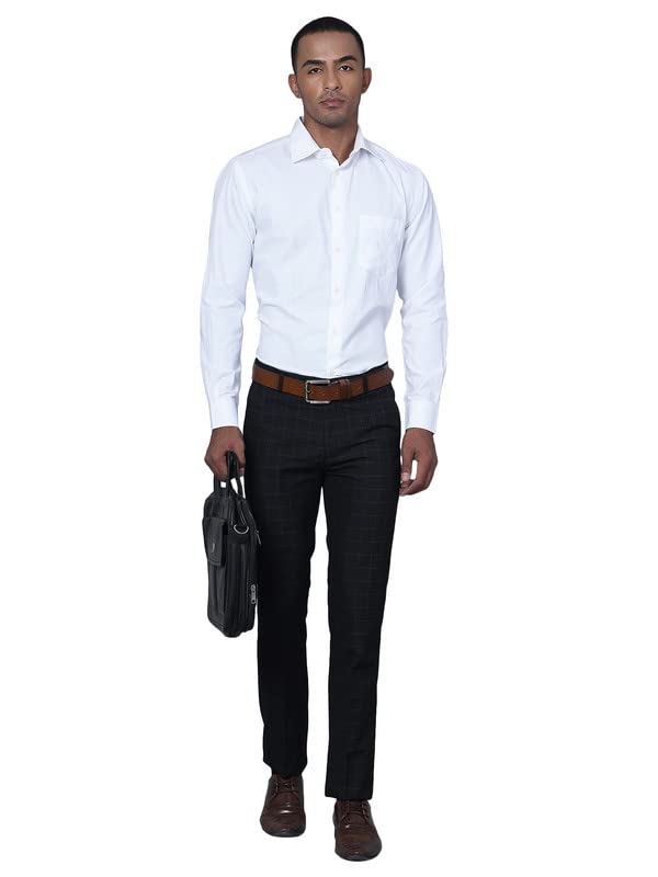 Image of Cantabil Men Checkered Non Pleated Regular Fit Mid Rise Formal Trousers for Men | Formal Pants for Men | Formal Wear Regular Fit Trousers for Men (P MTRF00073)