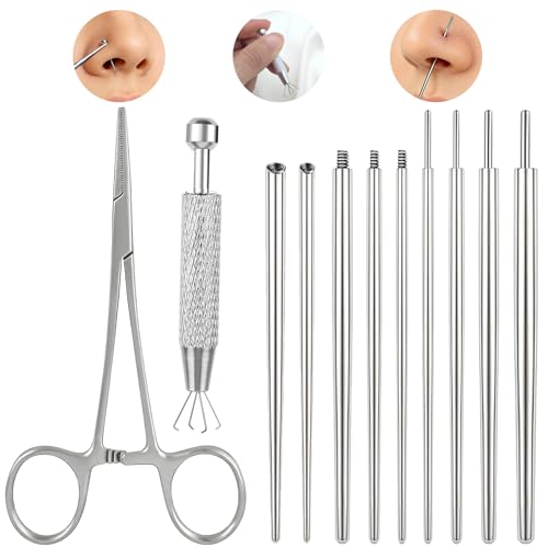 jagosen 14G 16G 18G 20G Piercing Taper Piercing Ball Grabber Tool Stainless Steel Flat Back Earring Applicator Tool Threadless Insertion Pin Curved Body Piercing Kit for Ear/Nose/Navel/Lip/Eyebrow