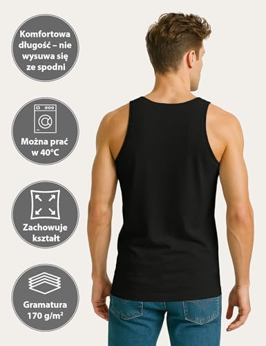 ALPIDEX 5 Sztuk Mężczyźni Tank Top Męski Podkoszulek 100% Bawełna Klasyczny Koszulka pod Pachami Mięśniowa Undershirt, Rozmiar:XXL, Kolor:Czarny