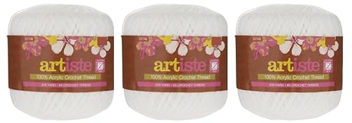 Hobby Lobby White Crystal Artiste Acrylic Crochet Thread(Set of 3)