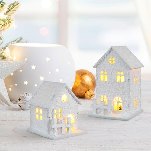 Cabaña luminosa de madera para Navidad, juego de 3 piezas con luces decorativas para el hogar 7