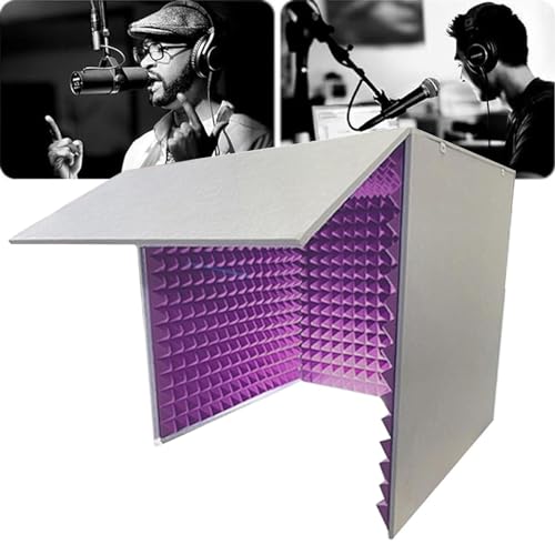 防音ボックス 卓上 組立式 簡易防音室 1人用、防音ブース・防音個室・防音シート 壁・吸音パネル、マイク防音、ノイズ低減、リバーブとノイズフロアを排除する 録音 吸音材 防音マスク、録音/会議/放送用簡易防音ルーム(Color:紫)