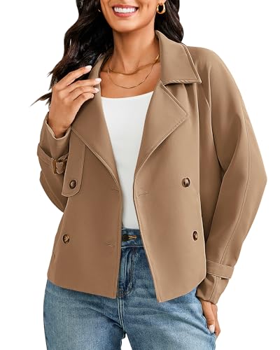 LookbookStore Crop Trench Coat for Women Trench Coats for Women Fall Women's Jackets Dressy Casual Ladies Jackets Fall Camel XX-Large Fits US Size 20 to 22