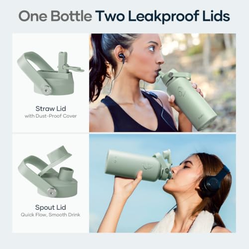 Image of BUZIO Insulated Stainless Steel Water Bottle 32 oz with Straw & Spout Lids
