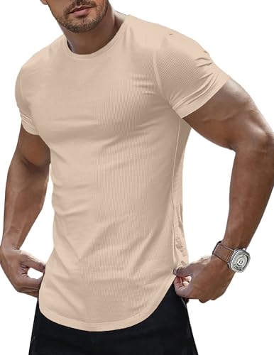 Image of JMIERR Mens Short Sleeve T Shirt Summer Muscle Slim Fitted Crewneck Longline Tees Shirts for Gym Workout
