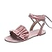 Sandalias para mujer Sandalias de color sólido con volantes en punta redonda y tacón plano Sandalias atadas en cruz Zapatos Rome Honestyi