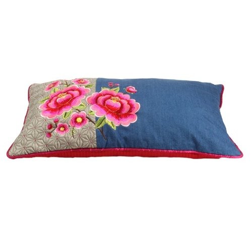 Mimex Pip Studio Home 12-Inch by 20-Inch Multi Flower Cushion Cover, Denim