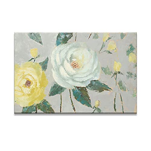 Toile abstraite jaune fleur plante rétro | Poster mural salon 40x80cm
