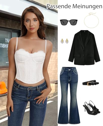 Werkiss Spitzen Korsett Top Damen Vollbrust Corsage mit Träger Corset Tops Sexy Crop Top(Weiß, M)