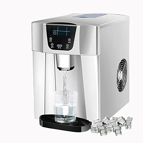 Máquina fabricadora de hielo de sobremesa 2 en 1 con dispensador de agua incorporado y pantalla LED para cocina/oficina/bar/hogar (Color: Plata)