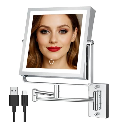 WZRUA Wiederaufladbarer Kosmetikspiegel Wandmontage, 1X/10X...