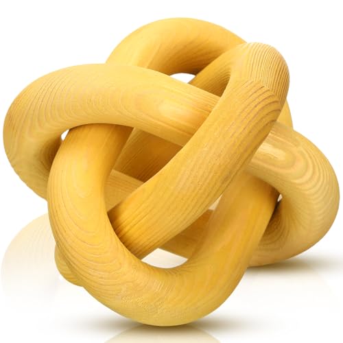 Image of Yalikop 3 Link Wood Knot Decor Rustic Home Decor Accents Hand Carved Coffee Table Decoration, Boho Chain Link Decoration, Modern Shelf, Rustic Objects for Home Living Room Bedroom(Yellow)