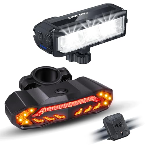 ONVIAN Bike Headlight 2000 Lumen,Rechargeable Bike Light Front and Rear Set for Night Riding, Waterproof Bicycle Headlight BikeTurn Signals Light and Alarm, Adult Kids Mountain Road Cycling Dirt