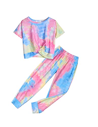 Arshiner Girls Clothing Sets 2 Pcs Tie Dye Outfits Active Twist Front Top & Bottoms Orange 10 #TOP1