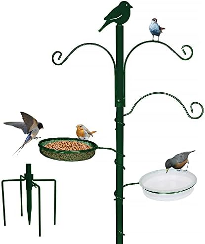 YANZ Bird Feeder Pole, Premium Bird Feeder Stand Outside,Bird Feeding Station Outdoors, 72.8" Tall A Multi Feeder Hanging Kit, Bird Bath for Wild Birds, with Five-Prong Base (Dark Green)