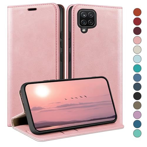 Étui à Rabat en Cuir de Premium pour Samsung Galaxy A12 Or Rose