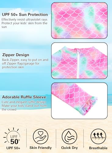 Image of Alakuoti Long Sleeve One Piece Ruffle Swimsuit for Toddler Girls Baby Girl Rashguard Shirt with UPF 50+ Sun Protection