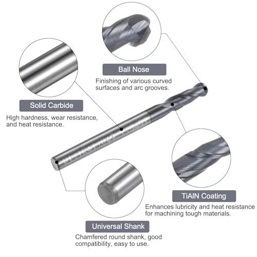QUARKZMAN Kugelkopf-Fräser CNC-Fräser-Bit, 1/16 Radius 1/8 Schaft Vollhartmetall TiAlN-beschichtetes Aufwärts-Spiral-2-Schneiden-Fräswerkzeug, 1/8 Durchmesser 1-1/2 Gesamtlänge