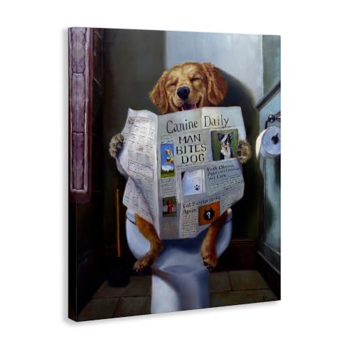 Image of Stupell Industries Funny Dog Bathroom Comic, 24 x 30 Inch Canvas Wall Art