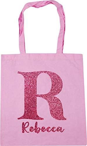 Hippowarehouse Personalised Name initial - Glitter Tote Shopping Gym Beach Bag 42cm x38cm, 10 litres