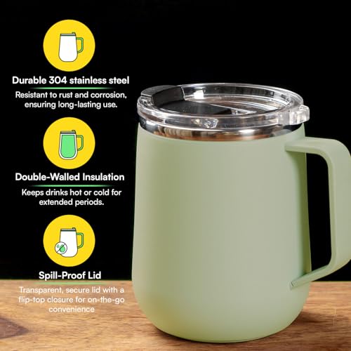 Image of Udyan Tea 500ml Stainless Steel Insulated Mug with Double-Walled Design | Spill-Proof Flip-Top Lid & Comfortable Handle| Ideal Gift for All Occasions