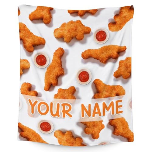 Mercuryelf Custom Dinosaur Chicken Nugget Blanket - Soft, Fuzzy & Warm - 40x50 Inches Flannel Throw Blankets for Travel, Office - White Novelty Throws Gift for Boys, Girls