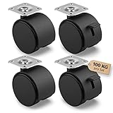 RAVN HAMAN 4er Set Möbelrollen 40 mm - Lenkrollen mit Bremse bis 25 kg pro Rad - Schwenkrollen für Innenmöbel - Transportrollen mit geringem Rollwiderstand