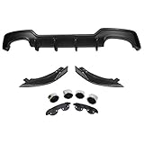 IKON MOTORSPORTS Rear Diffuser & Splitter & Dual Exhaust Muffler Tip Compatible with 2019-2022 Toyota Corolla Hatchback 5Dr, T Style Painted Matte Black ABS Lower Bumper Chin Lip Body Kit