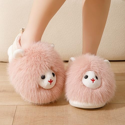 HANDKEI Women's animal slippers, sheep cotton slippers, cute indoor plush slippers3