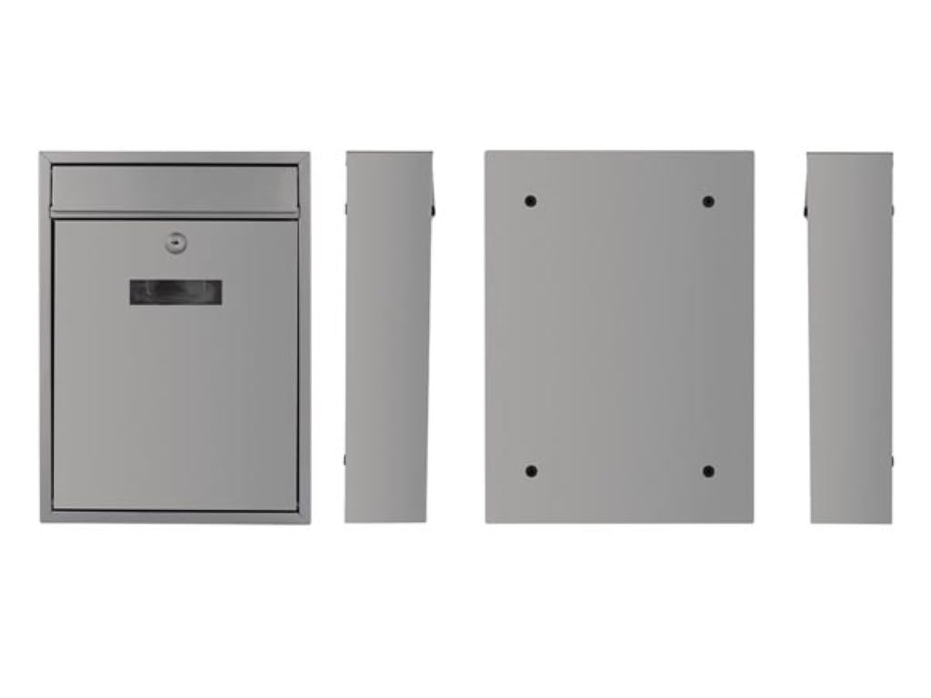 Perel Boite aux Lettres Murale Ibiza pour Exterieur Gris Argente avec Plaque et Serrure, modele Compact en Metal