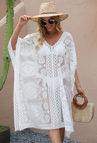 Image of Sexy Elegant Lace Beach Cover Up for Women, Bathing Suit Cover Up, V-Neck Swimsuit Coverup for Poolside, Seaside and Party