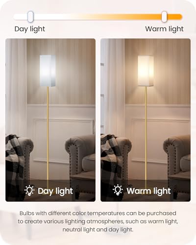 Image of Floor Lamp, Pole with Foot Switch, Modern Standing Lamp Lampshade, Minimalist Freestanding Lamp (Bulb Not Included), for Living Room, Bedroom Office ETL Listed Gold and White DCW07LD05