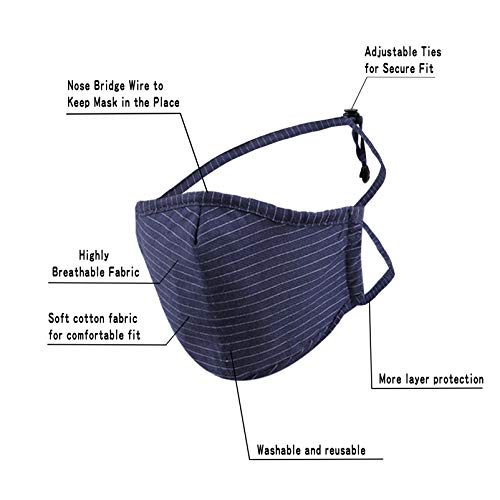 Tie Cotton Reusable Face Mask Women Men male female Fashion Lanyard Washable Breathable Designer Cloth Fabric Madks Cubre Bocas mascarillas adjustable Adult Earloop Mouth Nose Cover point black blue - Thumbnail 5