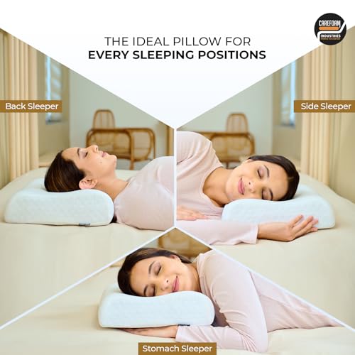 Image of CareFoam Cervical Memory Foam Pillow for Neck Support | 2-Year Manufacturing Warranty | Orthopedic Contour Pillow for Cervical Spine Alignment & Shoulder Support | Made in India | 21 x 13 x 4 Inch