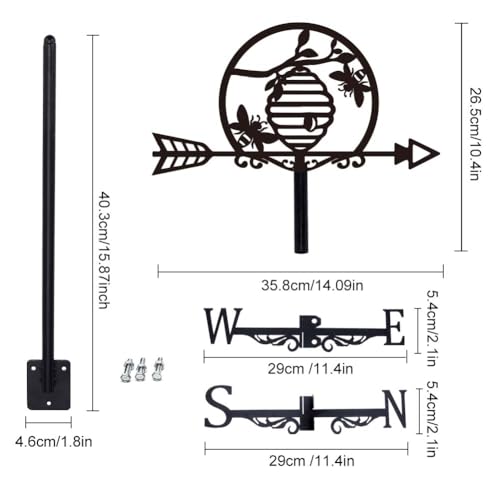 SUPERDANT Bee Weather Vane for Roof Beehives Metal Weathervanes Black Wind Direction Indicators Wind Vanes Signs for Farmhouse Yard Outdoor Farm Barn Sheds Garden Patio Decoration - Image 2