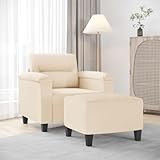 Sillón con Taburete Beige 60 cm Microfibra Resistente Manchas, Sofá Moderno para Sala de Estar, Cómodo Asiento Acolchado, Estructura Robusta Madera Metal, Ideal para Relajarse y Ver Televisión