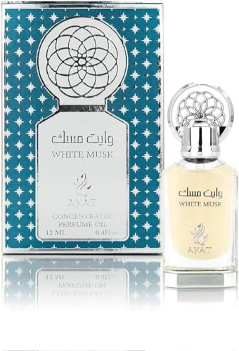 AYAT PERFUMES - Aceite de perfume 12 ml extracto de perfume oriental árabe olor largo almizcle halal oud natural ámbar sin alcohol para hombre y mujer, fabricado en Dubai (White Musk)