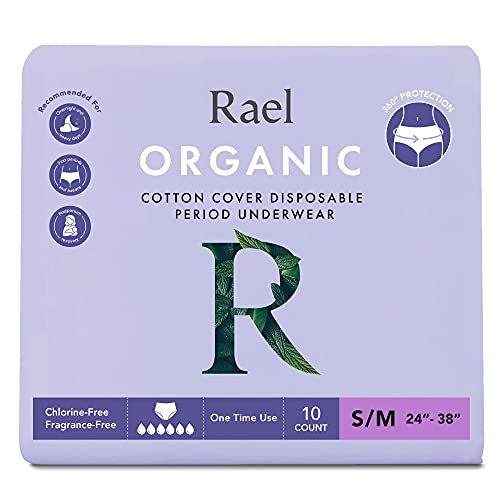 Rael Organic Cover Overnight Underwear - Panty Style, Unscented, Wearable Period Underwear Pads, Postpartum, Teen, Maximum Coverage (Size S-M, 10 Count)