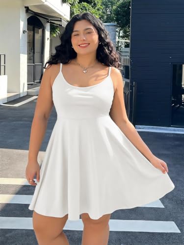 Image of WDIRARA Women's Plus Size Spaghetti Strap Sleeveless Flared Hem A Line Cami Dress