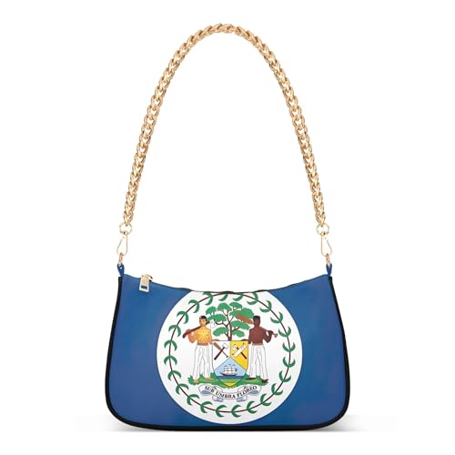 Zipper Prints Shoulder Purses Belize Flag Designer Handbag Funny Womens Classic Purse Hobo Totes with Chain Strap