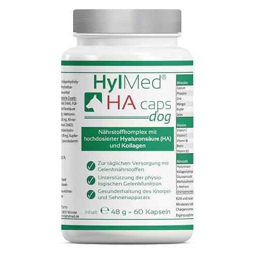 HylMed HA caps Dog, 17-in-1 Nährstoff-Komplex mit Hyaluronsäure, Kollagen und 15 weiteren Nährstoffen zur Unterstützung der Gelenke und der Bewegungsfreude des Hundes für bis zu 60 Tage