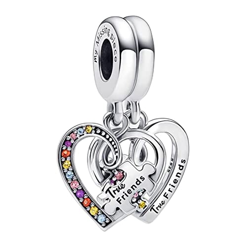 BEEUVIP Puzzle Pezzo Cuori Divisibili Amicizia Charm per bracciali, ciondoli in argento 925, perline per collane, per la festa della mamma, compleanno, regalo di Natale