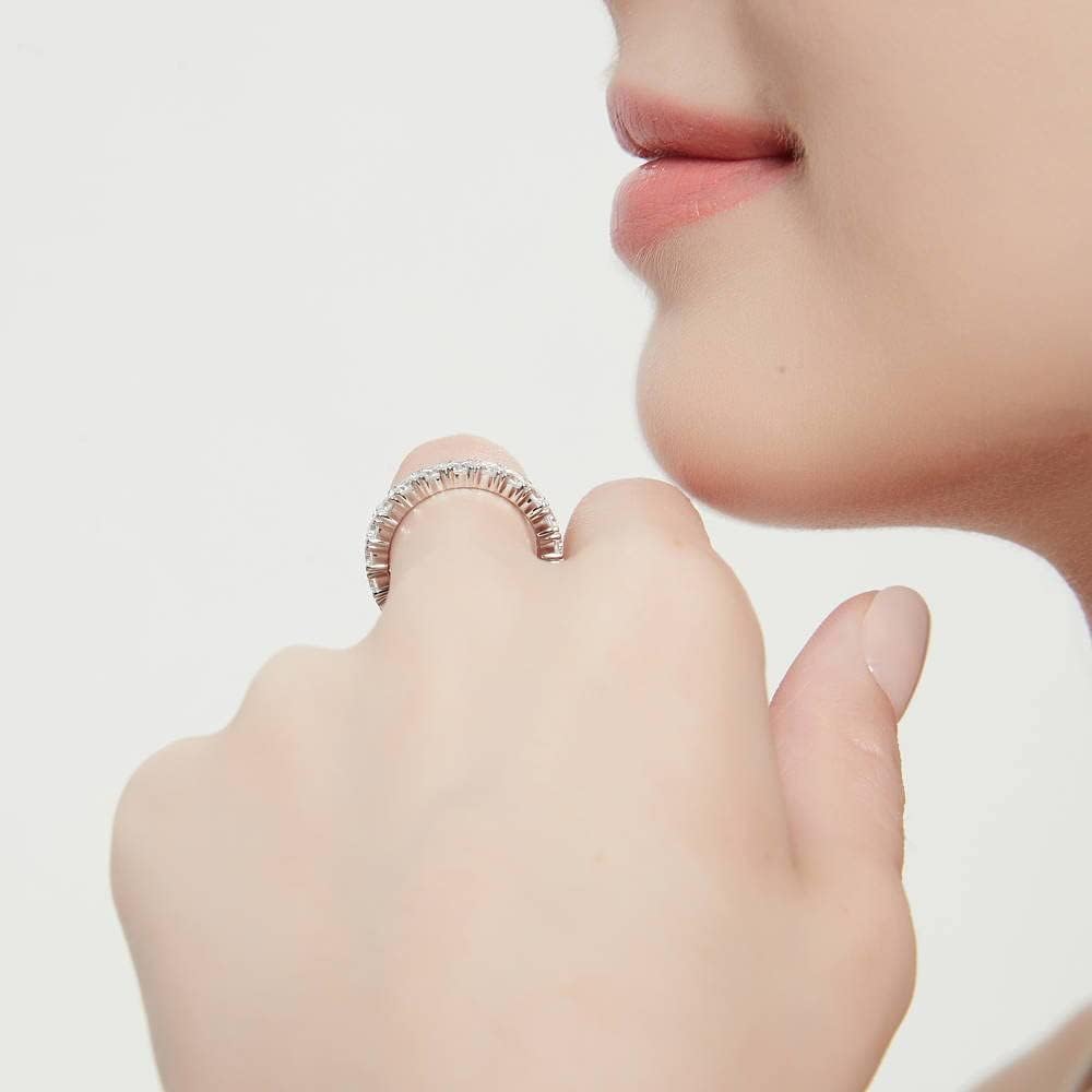 BERRICLE Sterling Silver Cubic Zirconia Full Eternity Band Ring, Yellow Gold Flashed/Rhodium Plated, Women’s Stackable Ring